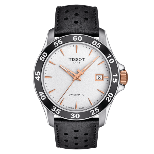 Tissot V8 Swissmatic 42.5 Stainless Steel / Rose Gold PVD / Silver / Strap